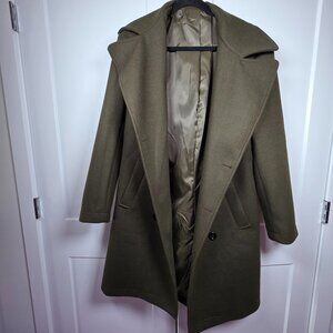Women's Army Green Double Breasted Overcoat Size M Military Style Lined PC1430